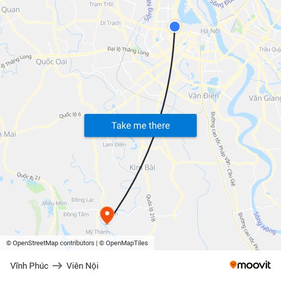 Vĩnh Phúc to Viên Nội map