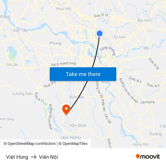 Việt Hùng to Viên Nội map