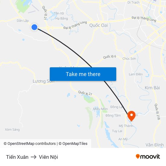 Tiến Xuân to Viên Nội map