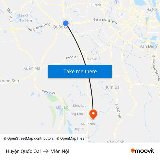 Huyện Quốc Oai to Viên Nội map