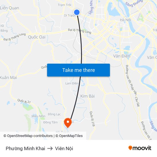 Phường Minh Khai to Viên Nội map