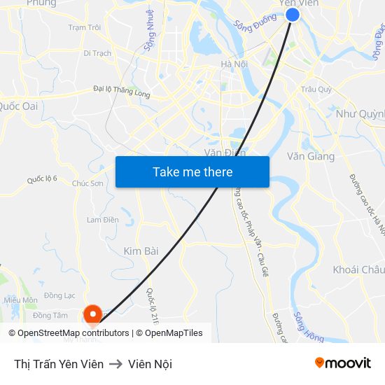 Thị Trấn Yên Viên to Viên Nội map