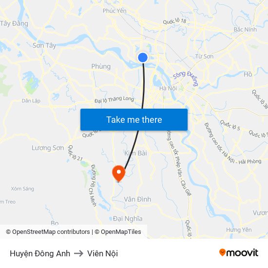 Huyện Đông Anh to Viên Nội map