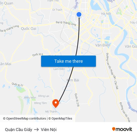 Quận Cầu Giấy to Viên Nội map