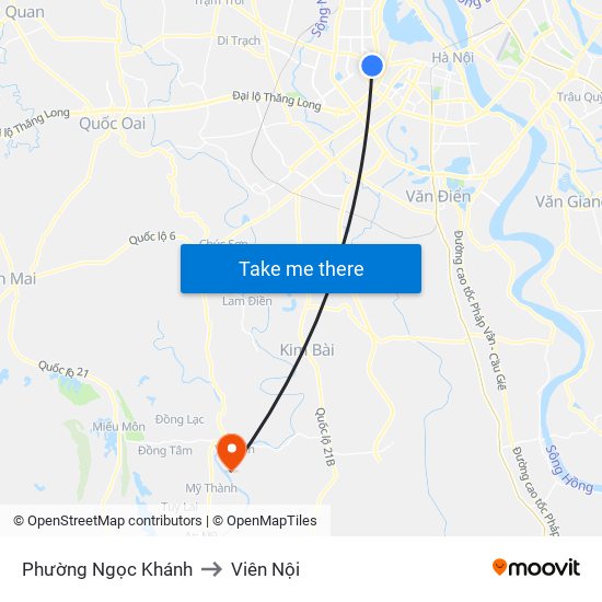 Phường Ngọc Khánh to Viên Nội map