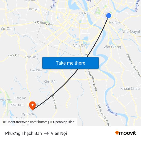 Phường Thạch Bàn to Viên Nội map