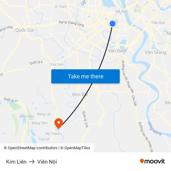 Kim Liên to Viên Nội map