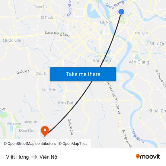 Việt Hưng to Viên Nội map