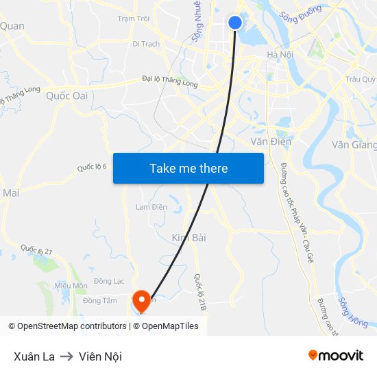Xuân La to Viên Nội map