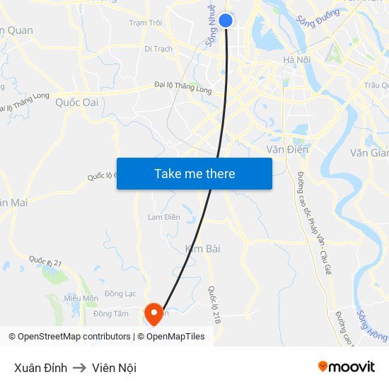 Xuân Đỉnh to Viên Nội map