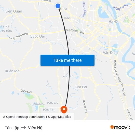 Tân Lập to Viên Nội map