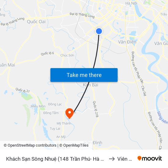 Khách Sạn Sông Nhuệ (148 Trần Phú- Hà Đông) to Viên Nội map