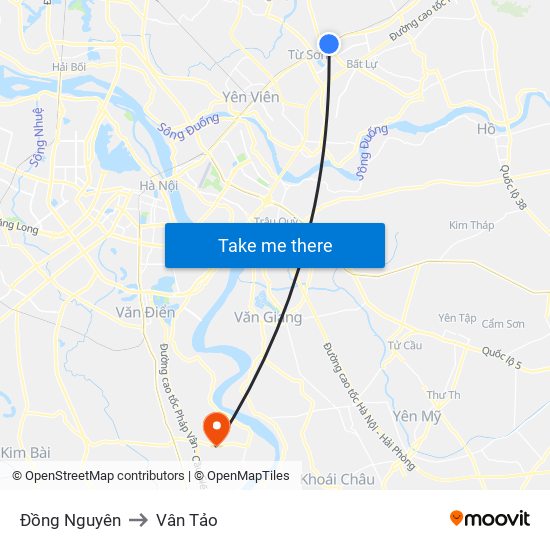 Đồng Nguyên to Vân Tảo map