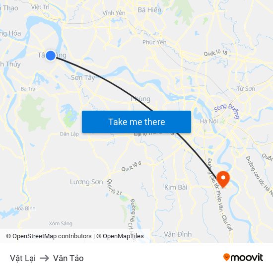 Vật Lại to Vân Tảo map