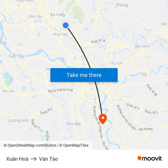 Xuân Hoà to Vân Tảo map