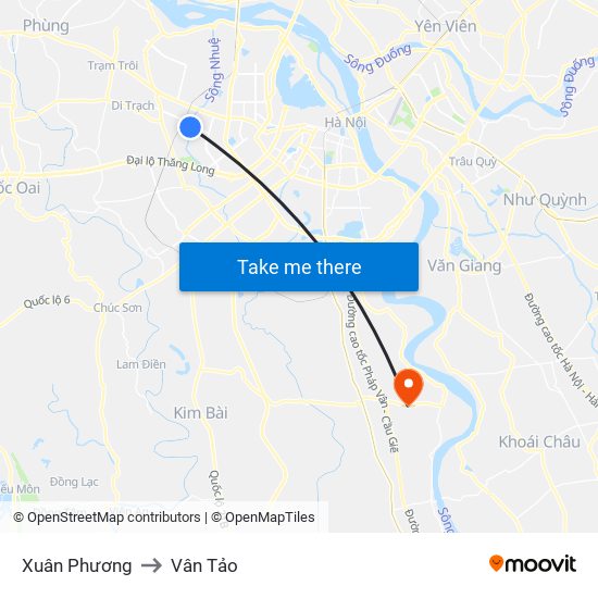 Xuân Phương to Vân Tảo map