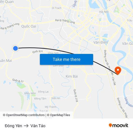 Đông Yên to Vân Tảo map