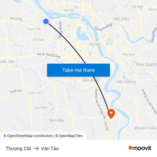 Thượng Cát to Vân Tảo map