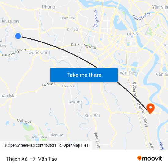 Thạch Xá to Vân Tảo map