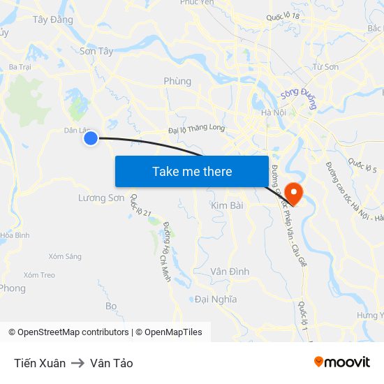 Tiến Xuân to Vân Tảo map