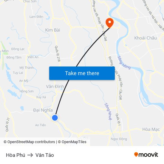 Hòa Phú to Vân Tảo map