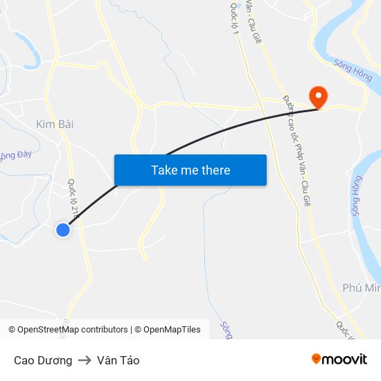 Cao Dương to Vân Tảo map