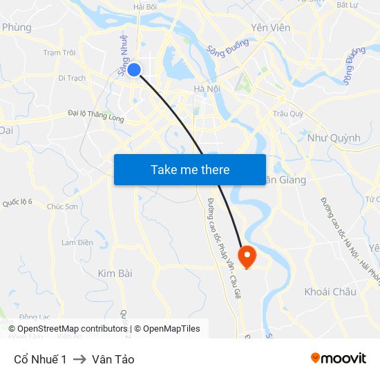 Cổ Nhuế 1 to Vân Tảo map