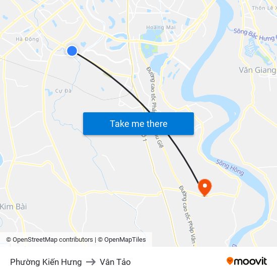 Phường Kiến Hưng to Vân Tảo map