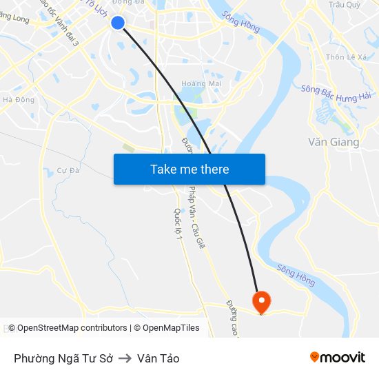 Phường Ngã Tư Sở to Vân Tảo map