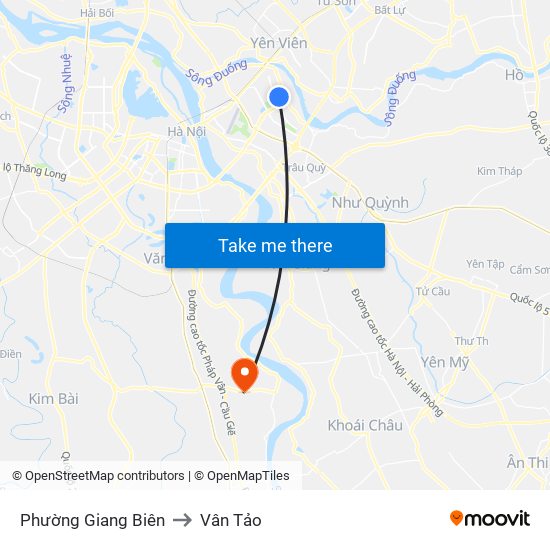 Phường Giang Biên to Vân Tảo map