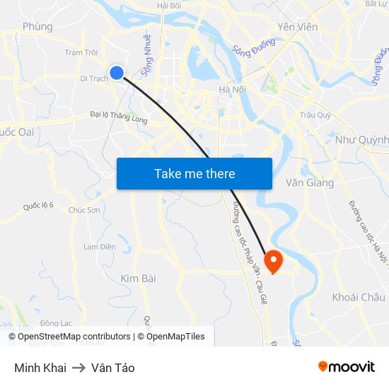 Minh Khai to Vân Tảo map