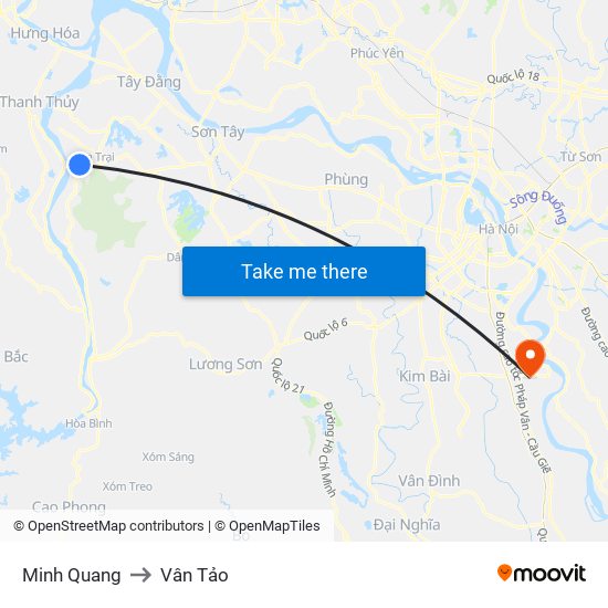 Minh Quang to Vân Tảo map