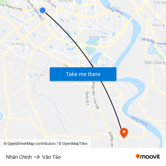 Nhân Chính to Vân Tảo map