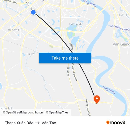 Thanh Xuân Bắc to Vân Tảo map