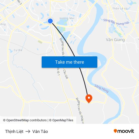 Thịnh Liệt to Vân Tảo map