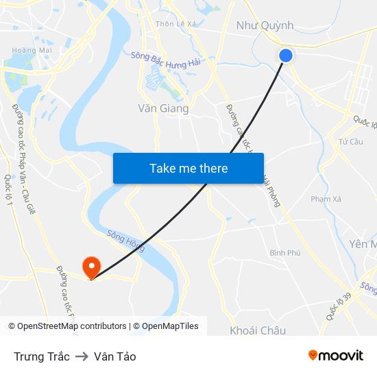 Trưng Trắc to Vân Tảo map