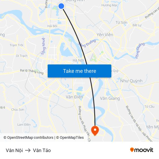 Vân Nội to Vân Tảo map