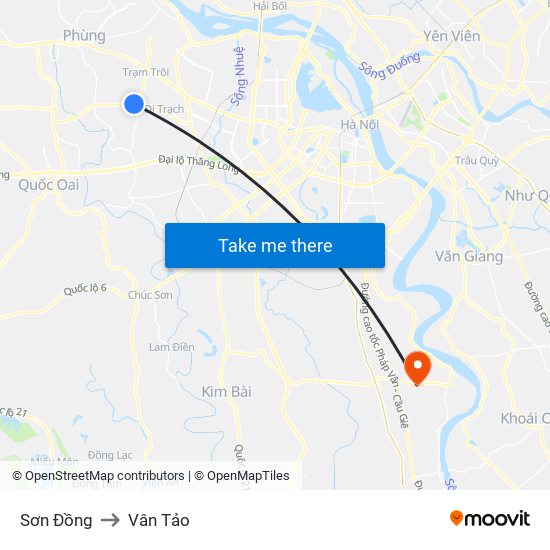 Sơn Đồng to Vân Tảo map