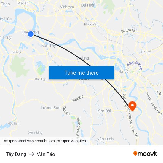 Tây Đằng to Vân Tảo map