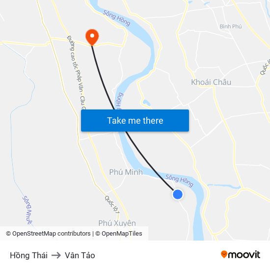 Hồng Thái to Vân Tảo map