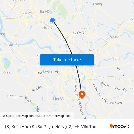 (B) Xuân Hòa (Đh Sư Phạm Hà Nội 2) to Vân Tảo map