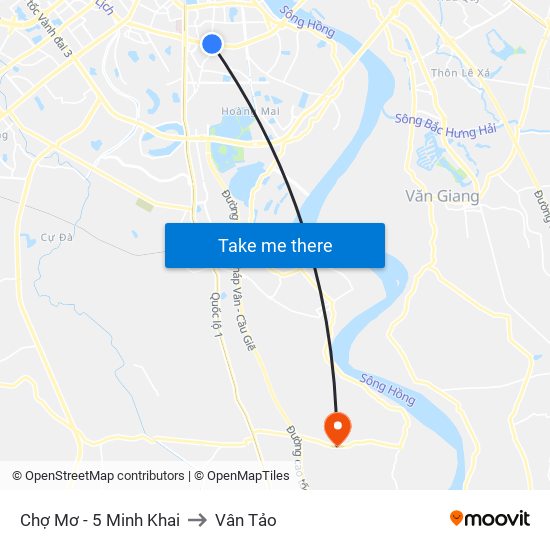 Chợ Mơ - 5 Minh Khai to Vân Tảo map