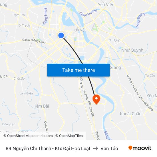 89 Nguyễn Chí Thanh - Ktx Đại Học Luật to Vân Tảo map