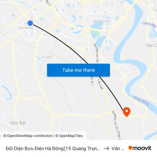 Đối Diện Bưu Điện Hà Đông(15 Quang Trung Hà Đông) to Vân Tảo map