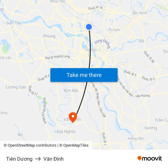 Tiên Dương to Vân Đình map