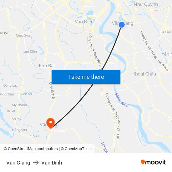 Văn Giang to Vân Đình map