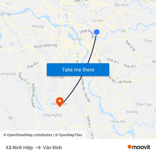 Xã Ninh Hiệp to Vân Đình map