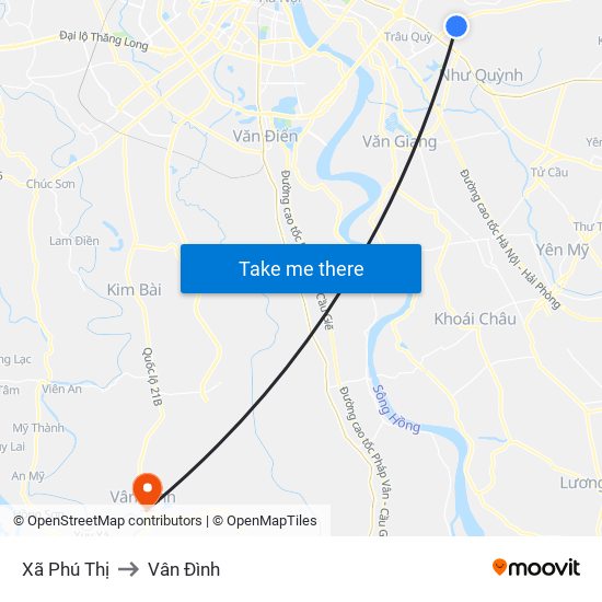 Xã Phú Thị to Vân Đình map
