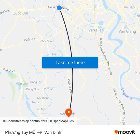 Phường Tây Mỗ to Vân Đình map