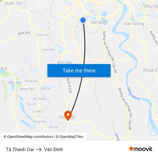 Tả Thanh Oai to Vân Đình map